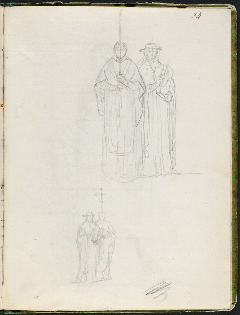 Two Studies Of A Cross-Bearer Accompanied By A Cardinal Carrying A Sacred Book; Verso: Two Studies Of A Cardinal, One Full Face And One In Profile