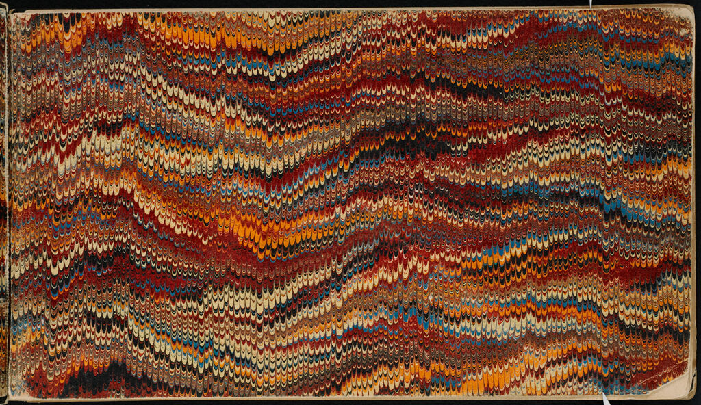 Marbled Endpaper; Verso: Sleeping Dog; Landscape With House; Cliff