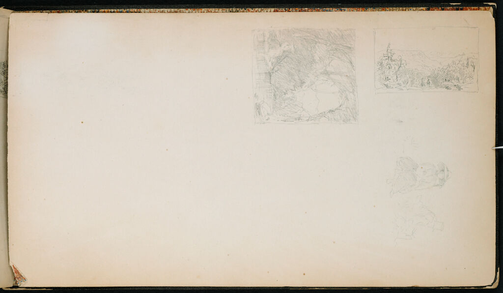 Two Small Landscapes And Small Sketch Of Figures; Verso: Marbled Endpaper