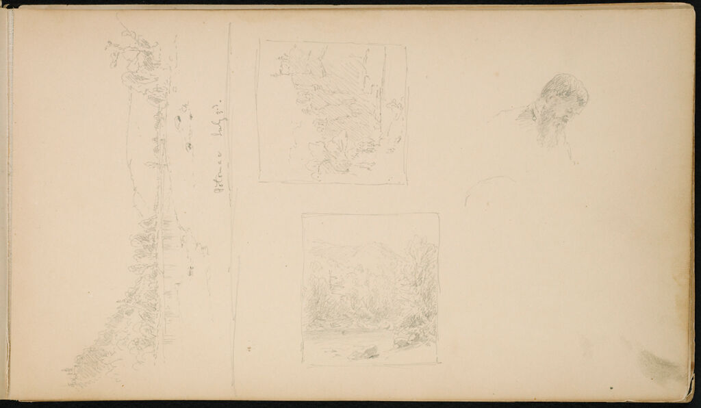 Three Small Landscapes; Male Profile Head; Verso: Blank Page