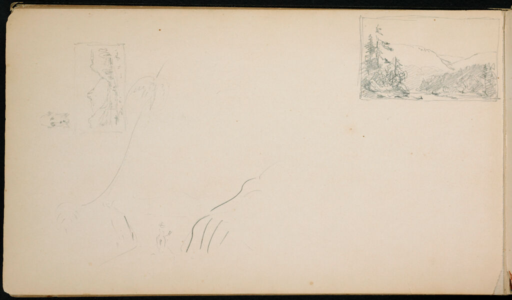 Blank Page; Verso: Three Small Landscapes And A Caricatured Head