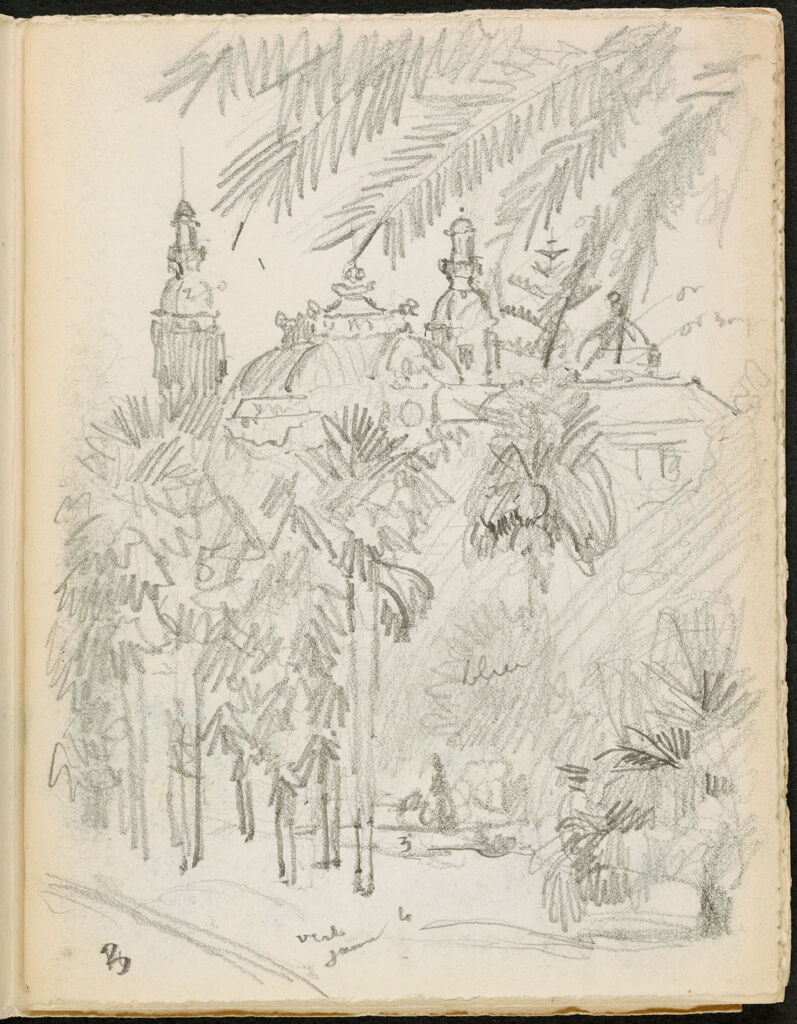 Blank Page; Verso: Sketch Of Spires Amongst Palm Trees