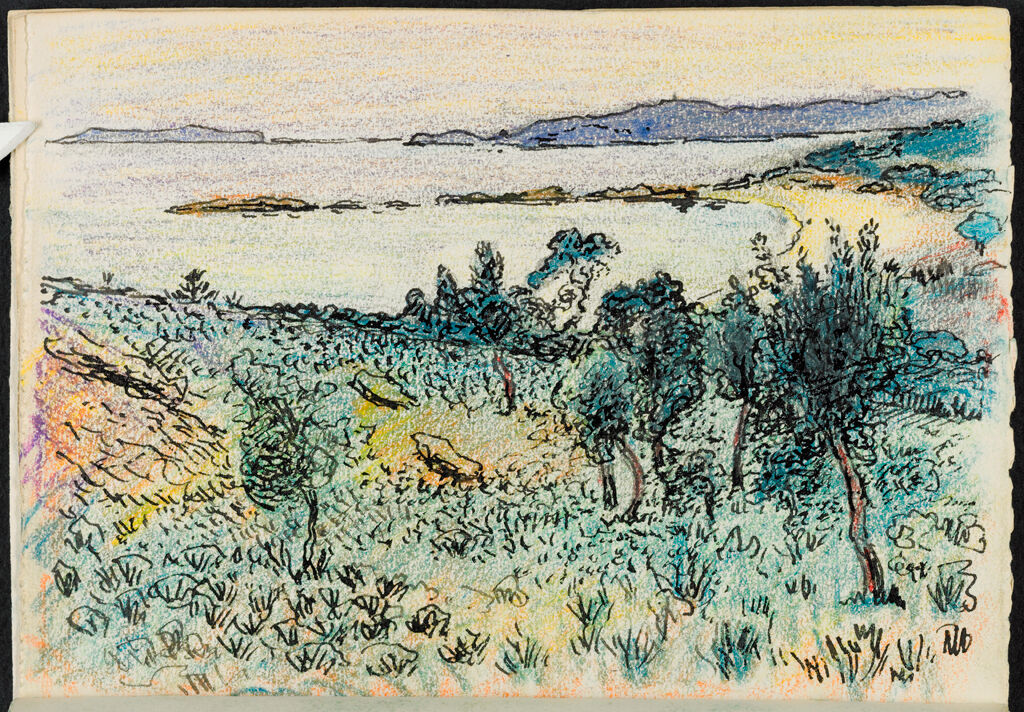 Mediterranean Landscape With Olive Trees; Verso: Blank Page