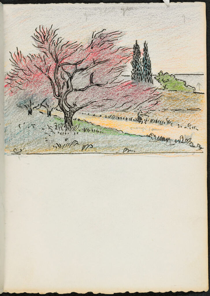 Mediterranean Landscape With Cypresses; Verso: Blank Page