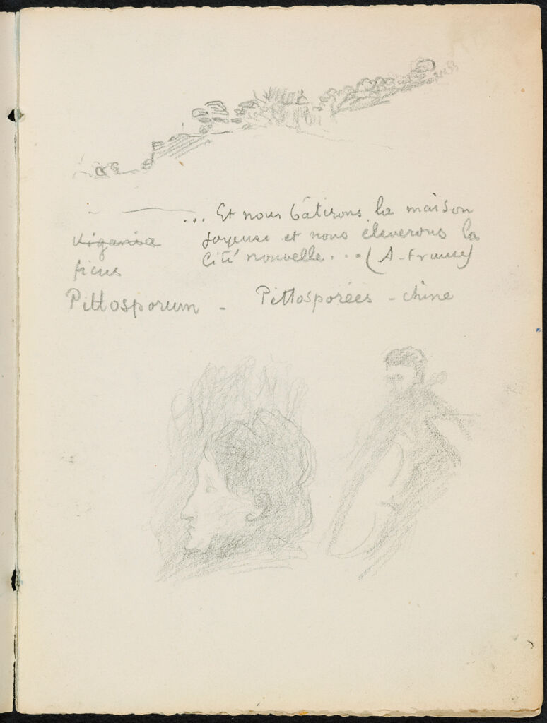 Studies Of A Landscape, A Female Head, And A Cellist; Verso: Blank Page