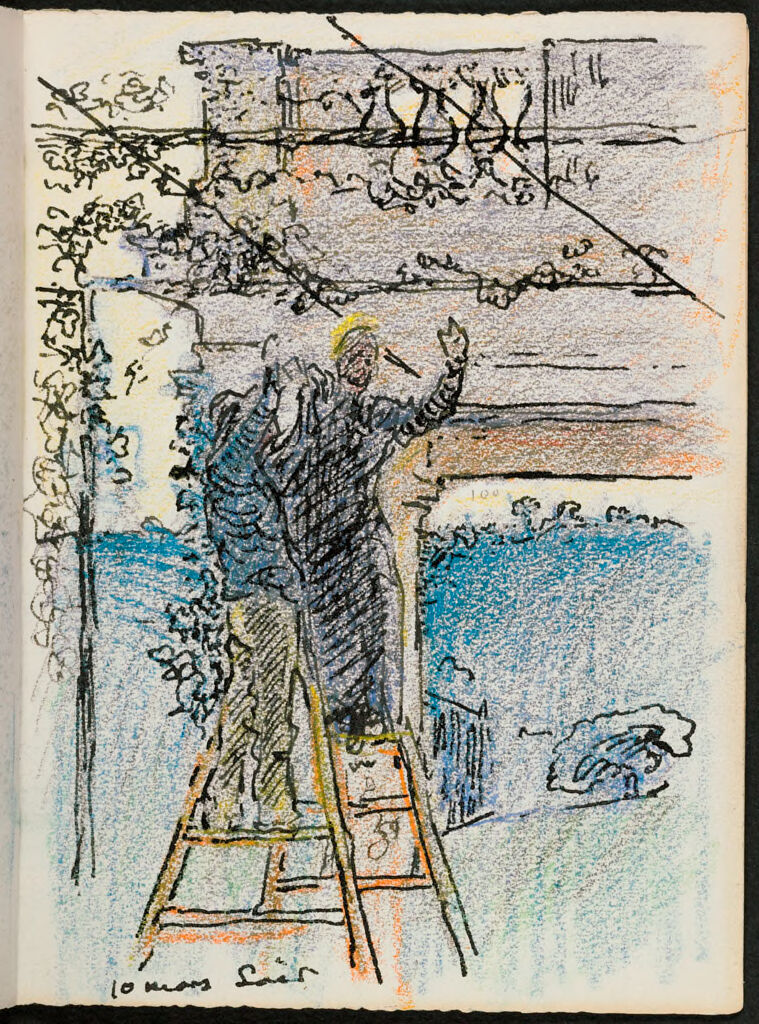 Two Figures Constructing A Trellis; Verso: Blank Page