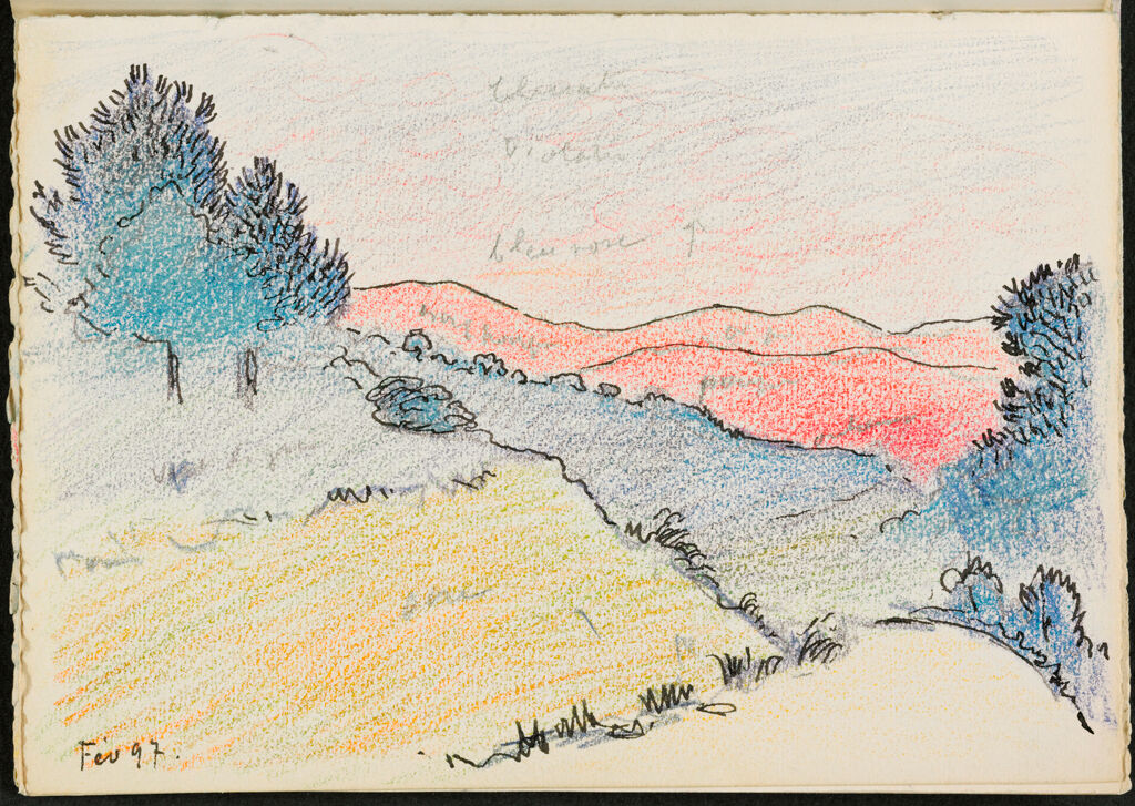 Hilly Landscape With Pines; Verso: Blank Page