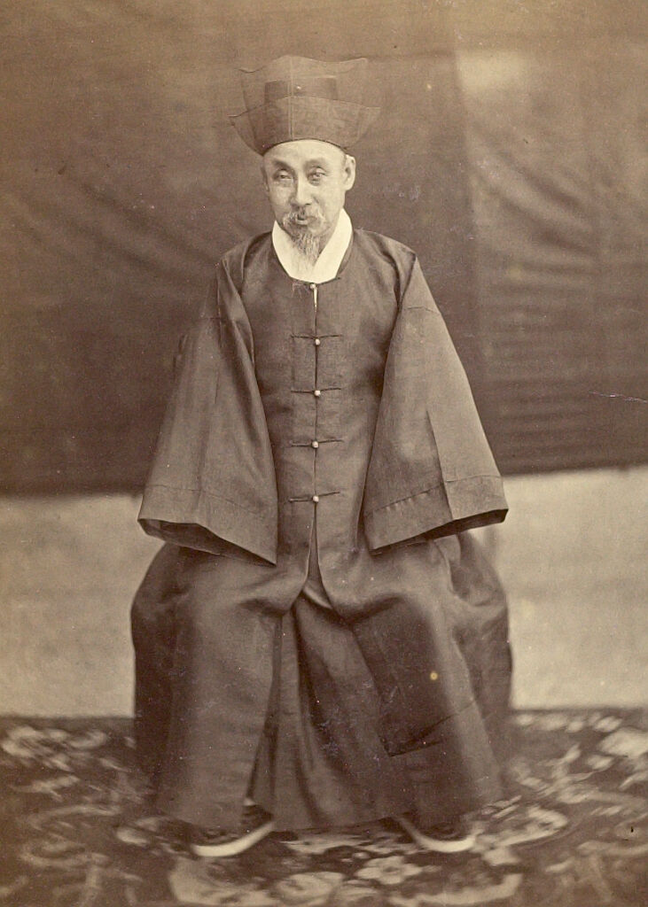 Portrait Photograph Of Yi Ha-Ŭng Seated And Wearing Traditional Scholar's Hat And Robes