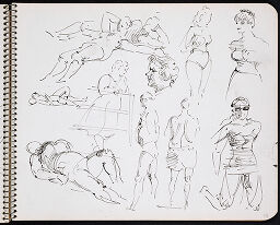 Figure Studies With Sketch Of Woman Kneeling And Woman Looking Over Railing; Verso: Studies Of Figures Reclining On Beach