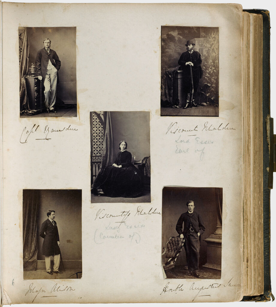 Untitled (Five Photographs, Clockwise From Top Left, Name Illegible, Full Length Of Man Standing, Right Hand Resting On Cabinet, Left Hand In Trouser Pocket; Viscount Malden; Honorable Augustus Sandys; Major Alison; Center, Viscountess Malden)