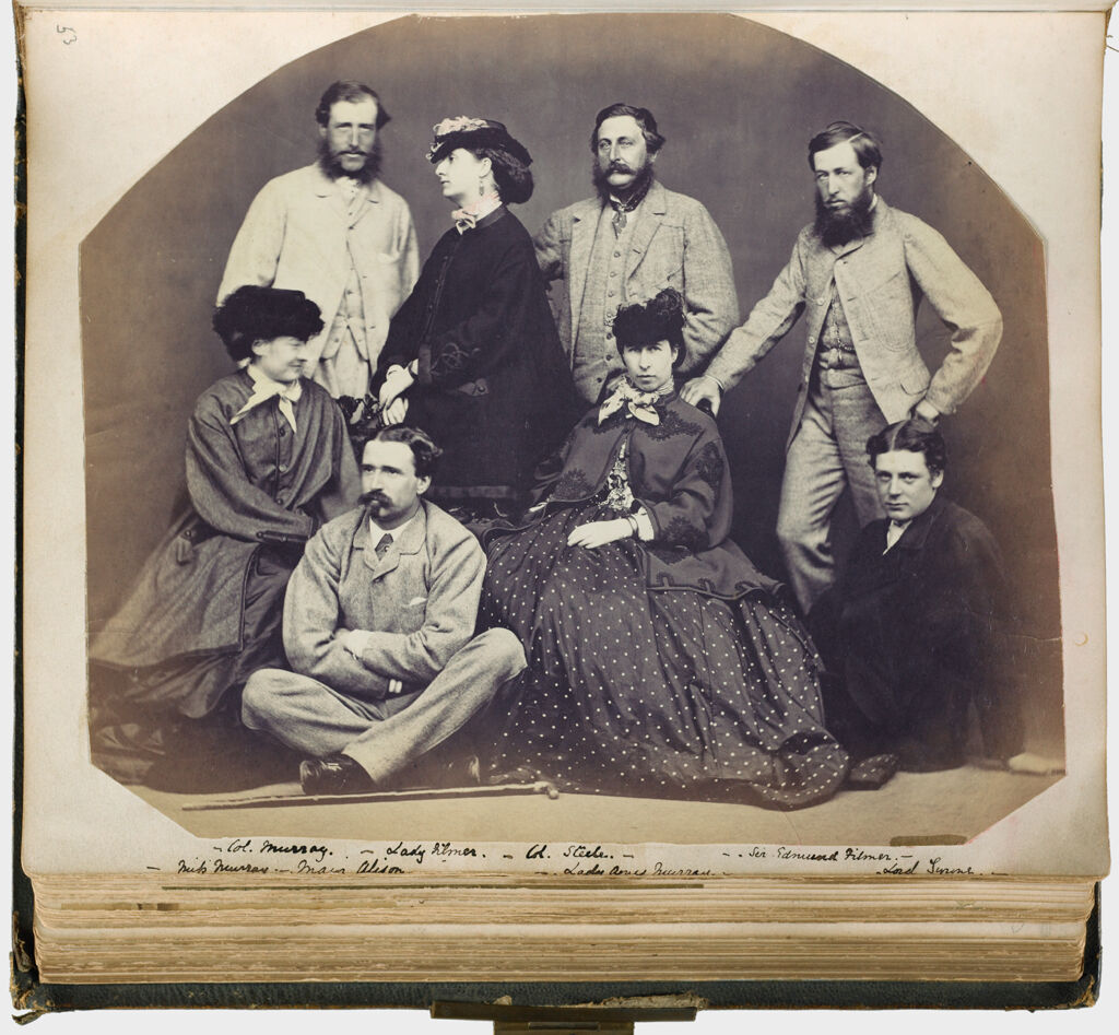 Untitled (Group Photograph, Standing From Left To Right, Col. Murray; Lady Filmer; Col. Steele; Sir Edmund Filmer; Seated From Left To Right, Miss Murray; Major Alison;  Lady Agnes(?) Murray; Lord Tyrone; Verso: Eleven Names Not Related To The Group Photograph Recto)