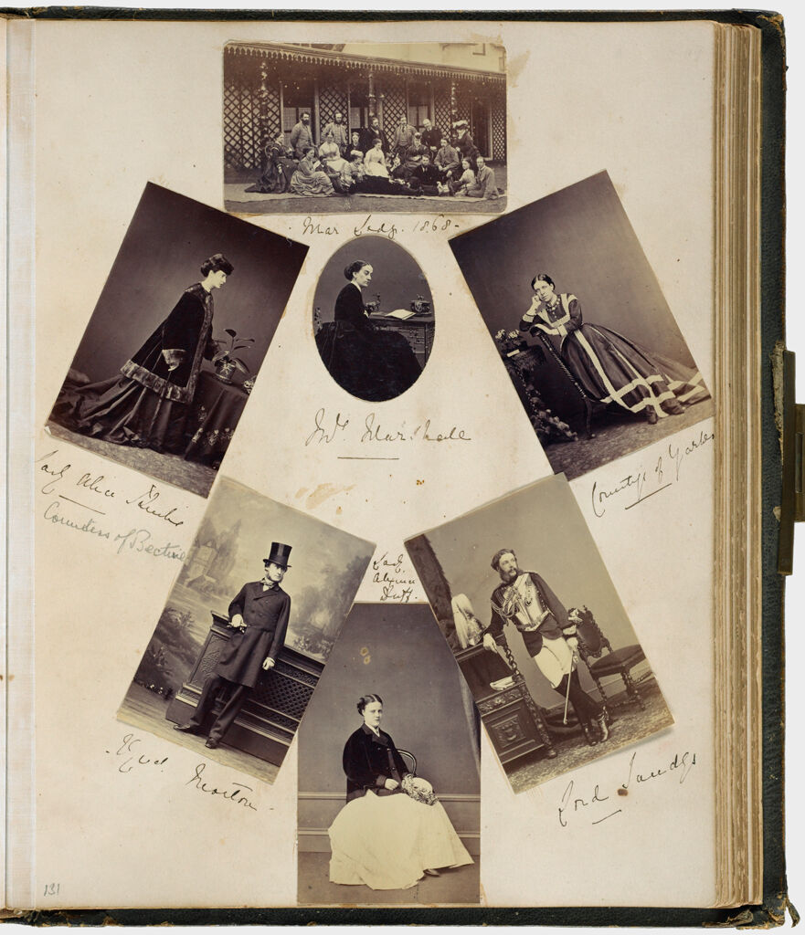 Untitled (Seven Albumen Silver Prints, Center Trimmed To Oval, Clockwise From Top Center, Mar Lodge, 1868; Countess Of Yarmouth; Lord Sandys; Lady Alexina Duff; ? Morton; Lady Alice Sandys; Center, Mrs. Marshall; Verso: Eight Albumen Silver Prints, Four Trimmed To Oval, Clockwise From Left, Viscount? Mrs. Musgrave(?); Earl Of Stradbroke; Colonel Tower; Lady Cecily Nevill; Captain Coventry(?); Cuthbert Jacklin(?))