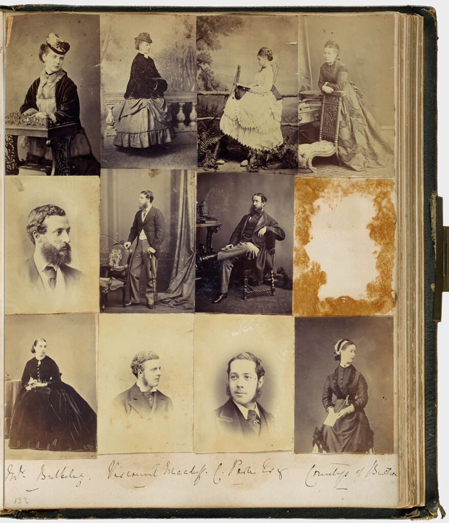 Untitled (Eleven Photographs Top Row, Left To Right, Mrs. Poole; Lady Emily Dyke(?); Miss Creighton(?); Miss (?); Center Row Left To Right, Viscount Holmesdale; Lord A. Gower; Col. Hawkes(?); Mr. Dyke (Photo Missing); Mrs. Buckeley; Viscount Macduff; C. Porter(?), Esq.; Countess Of Bective; Verso: Two Views Of The River Between Maidenhead And Cliveden, Dated 1871)