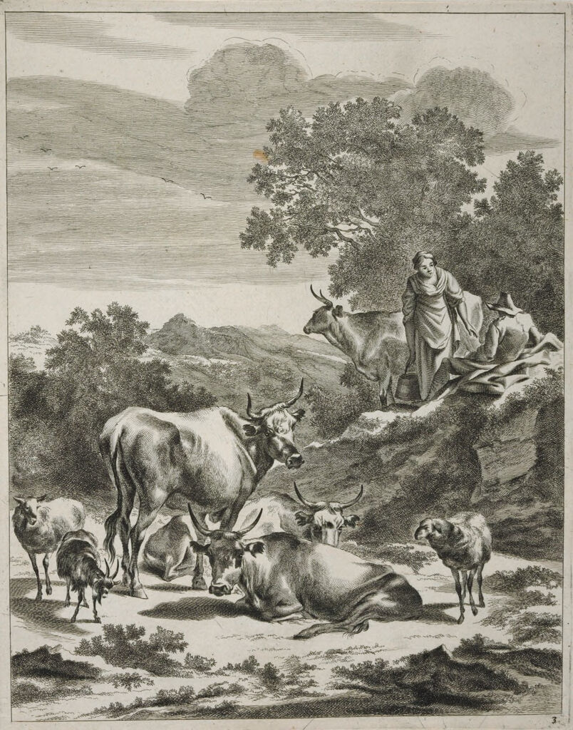 Milkmaid And Seated Herdsman On A Hillock