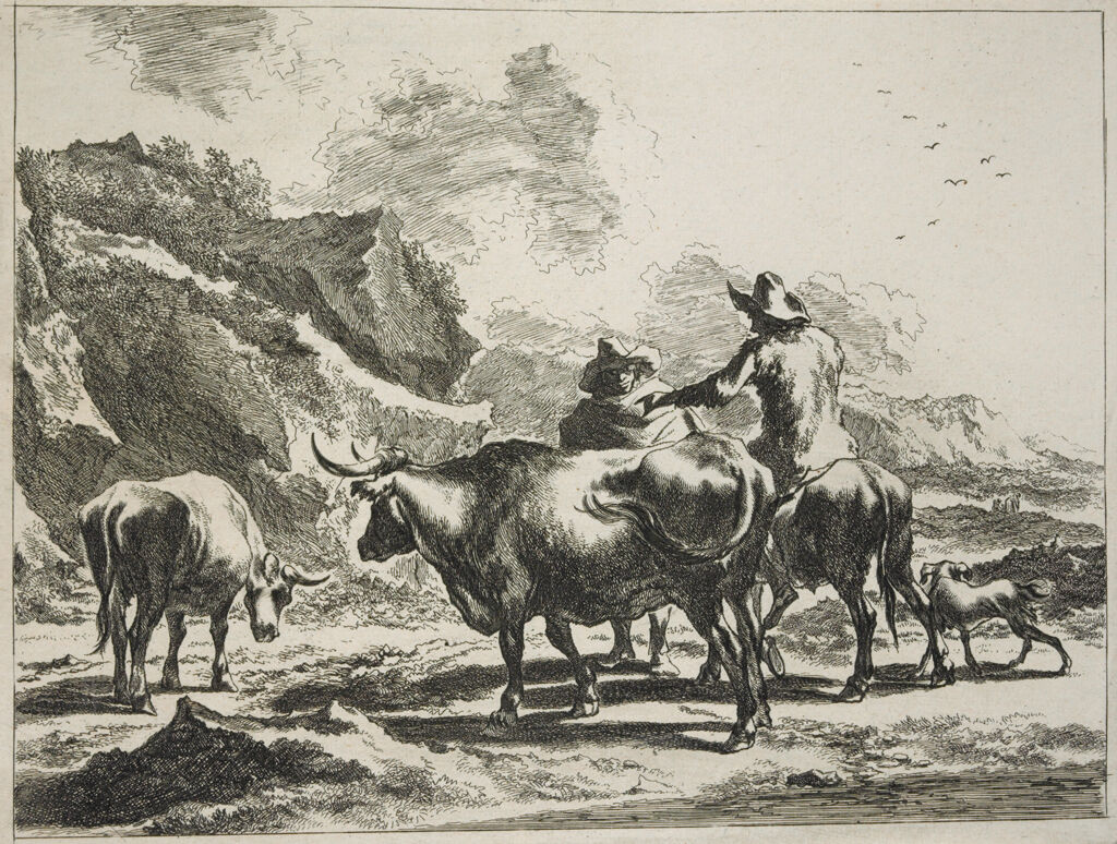 Mounted Herdsman Chatting With A Standing Herdsman