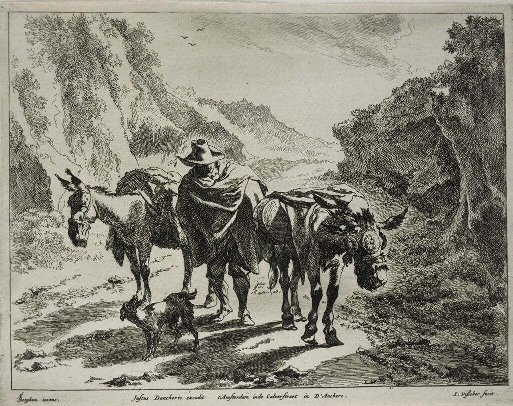 A Herdsman Guiding Two Donkeys