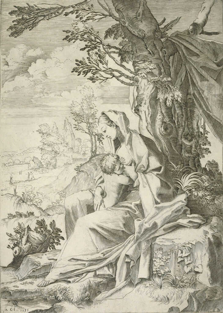 Virgin Nursing The Christ Child In A Landscape