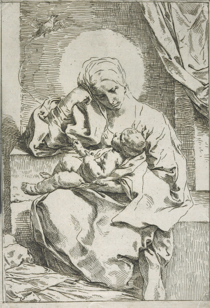 Madonna And Child With A Dove, Mary Stares Intensely At Christ
