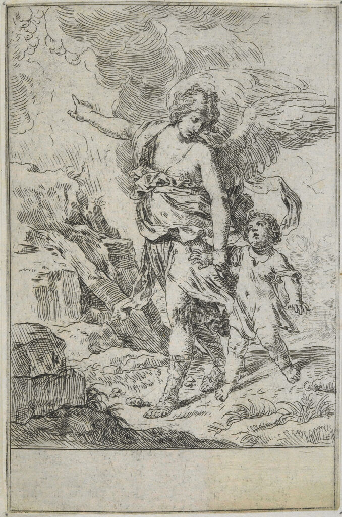 Guardian Angel Leading Child Up A Mountain