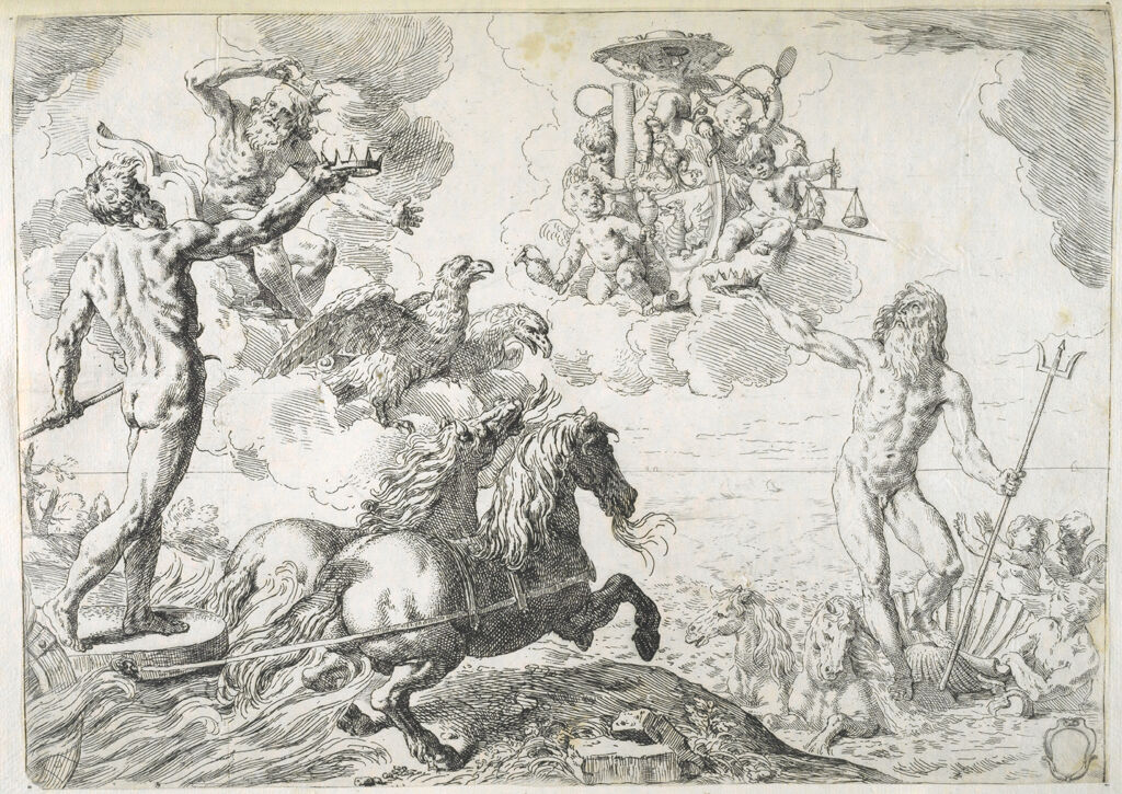 Jupiter, Neptune, And Pluto Offering Their Crowns To The Arms Of Cardinal Barberini