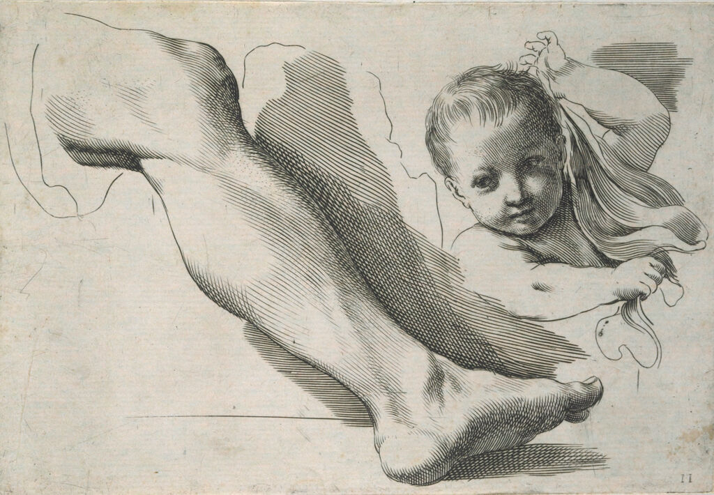 Man's Leg And The Bust Of A Child Holding A Veil