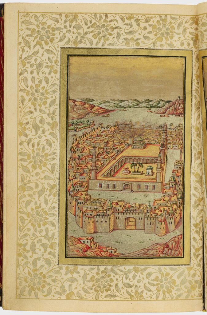 The Prophet's Mosque In Medina (Painting, Recto; Text, Verso Of Folio 12), Illustrated Folio From A Manuscript Of Dala'il Al-Khayrat