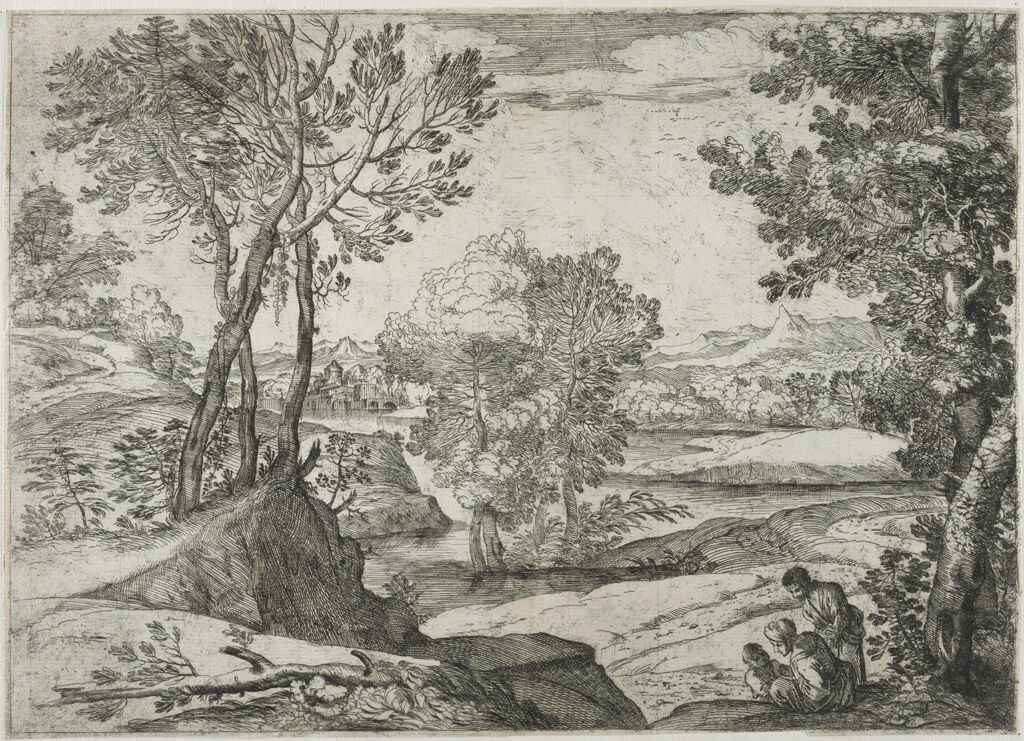 Landscape With Standing Man, Seated Woman, And Child