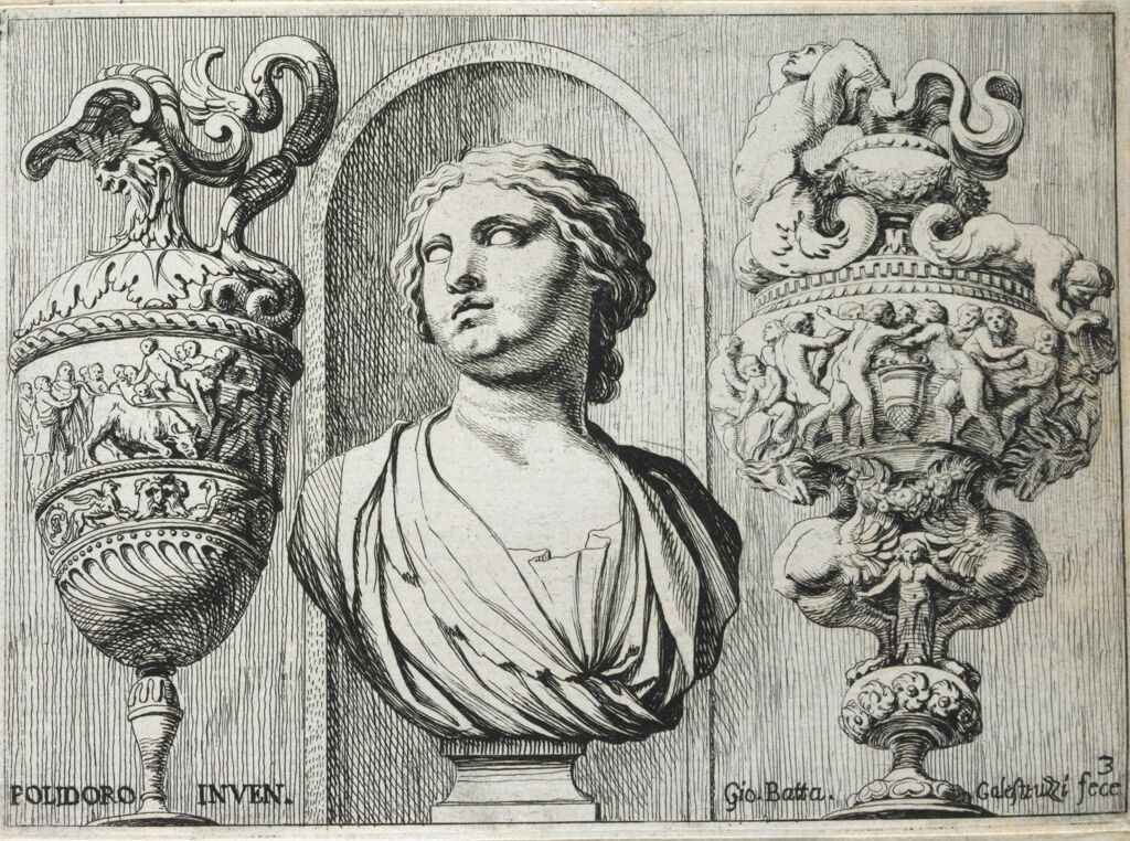Bust Of A Woman In A Niche Between Two Vases