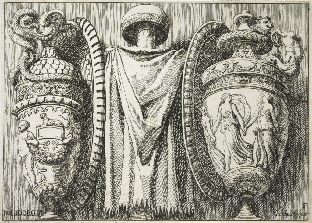 Large Coat With Fringe Between Two Vases