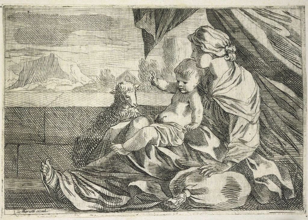 Madonna And Child With A Lamb By A Low Wall