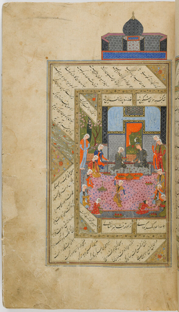 The Black Pavilion (Painting, Recto), Text (Verso), Illustrated Folio (129) From A Manuscript Of The Khamsa By Amir Khusraw Of Delhi (D. 1325)