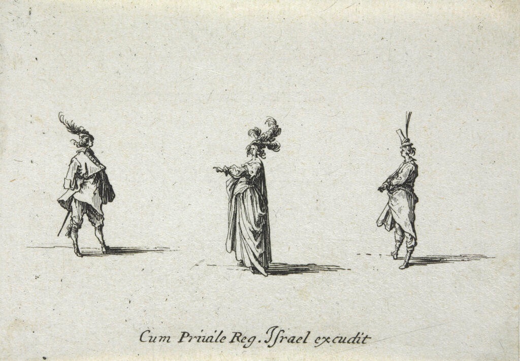 Woman With Three Feathers In Her Hat, Seen In Profile Between Two Men