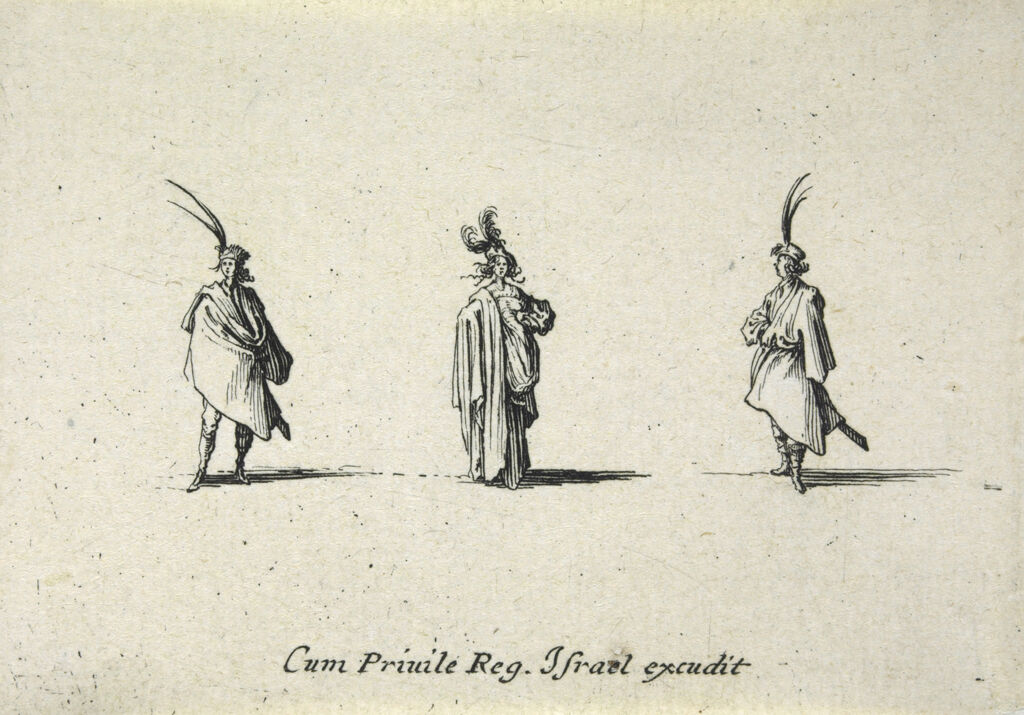 Woman With A Long Cloak On Her Right Shoulder, Between Two Men