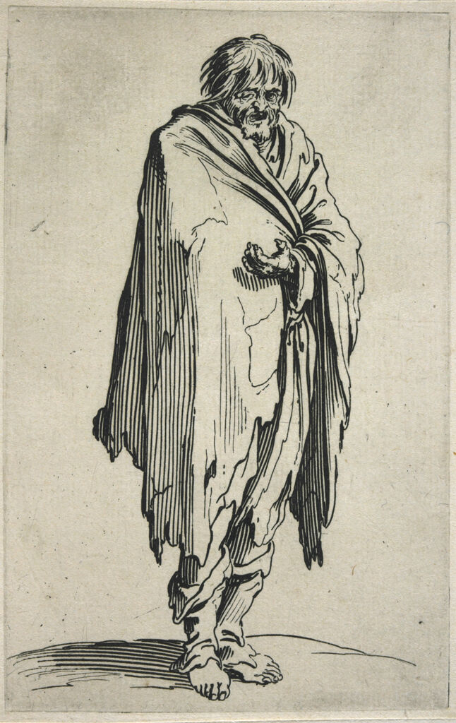 Beggar Man With Bare Head And Feet
