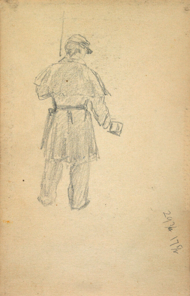 Standing Soldier With Cup; Verso: Partial Mountain Landscape