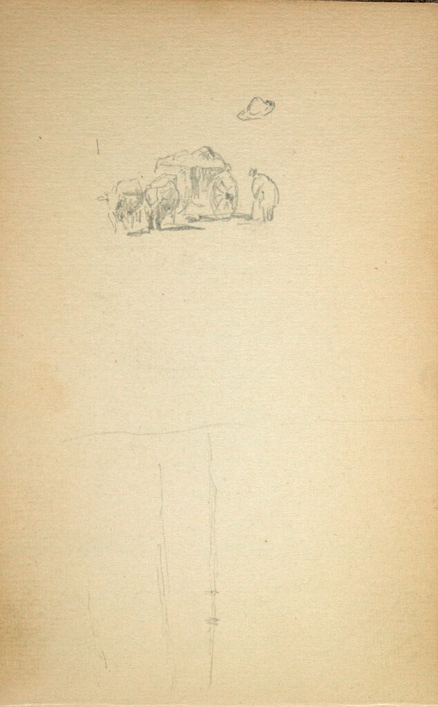 Blank Page; Verso: Oxcart With Figures; Partial Landscape With Buildings