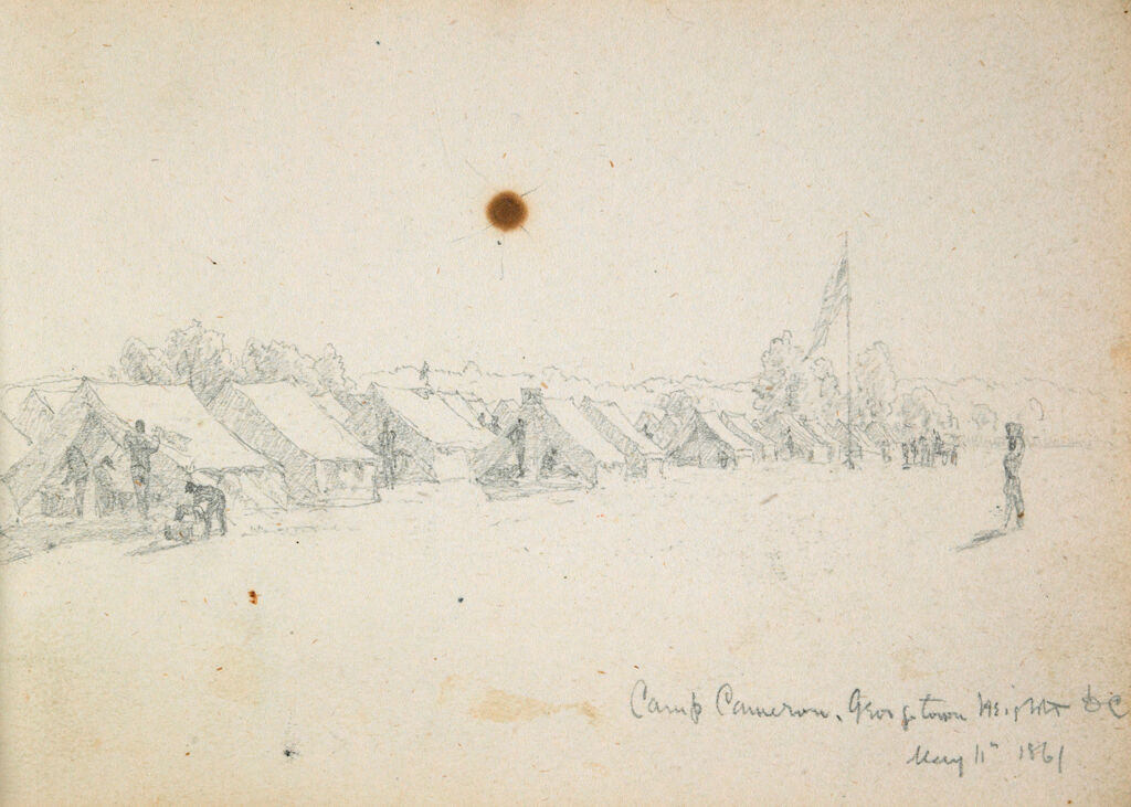 Partial Camp Cameron Scene; Verso: Seated Soldiers And Stacked Weapons