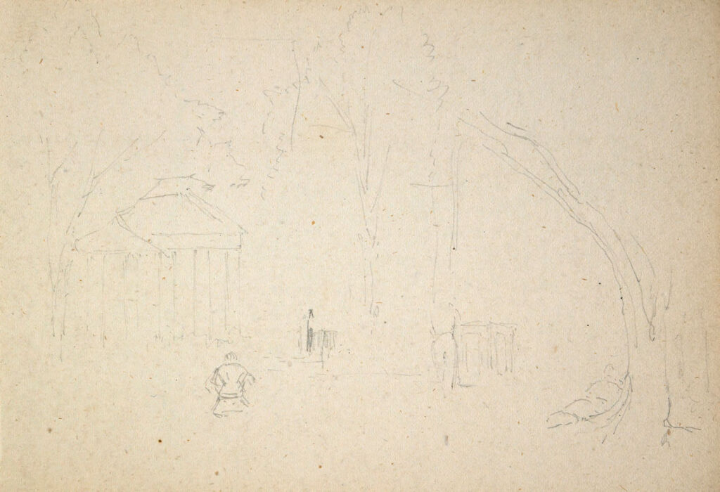 Sketchy Landscape With Trees And Figure; Verso: Study Of A Soldier In Profile
