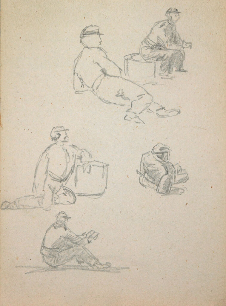 Sketches Of Seated And Reclining Soldiers; Verso: Partial Rockaway Beach Scene