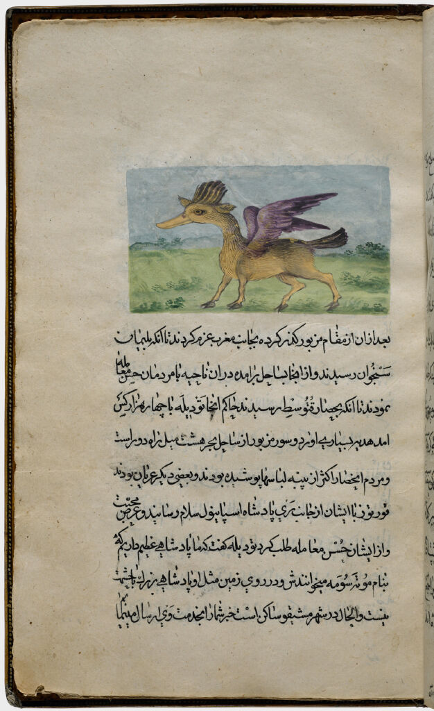 Winged Quadruped With Duck Bill (Painting, Recto), Text (Verso), Folio 36 From Illustrated Manuscript Of Tarjama-I Tarikh-I Yangi Dunya (Translation Of The History Of The New World)