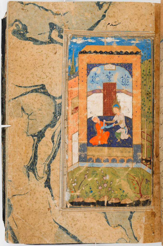 Yusuf Struggles With Zulaykha (Painting, Recto), Text (Verso), Folio 33 From A Partial Manuscript Of Yusuf Va Zulaykha By Jami