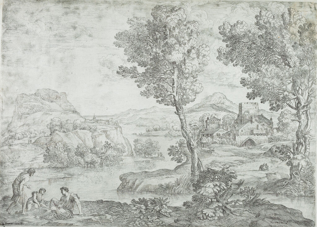 Landscape With Man Standing Near Two Seated Men