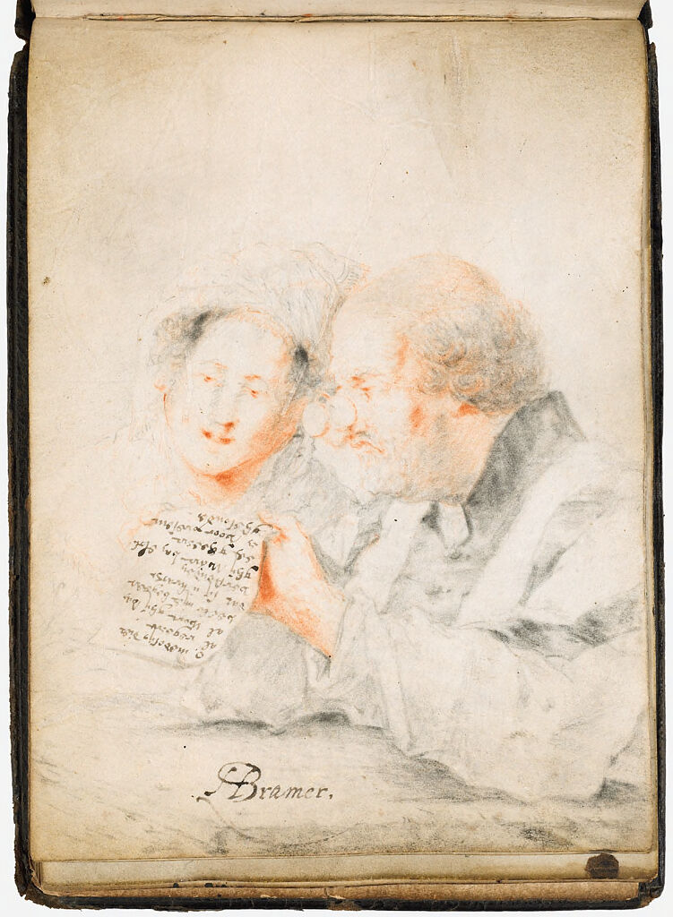 Blank Page; Verso: Couple Reading A Poem Or Singing A Song