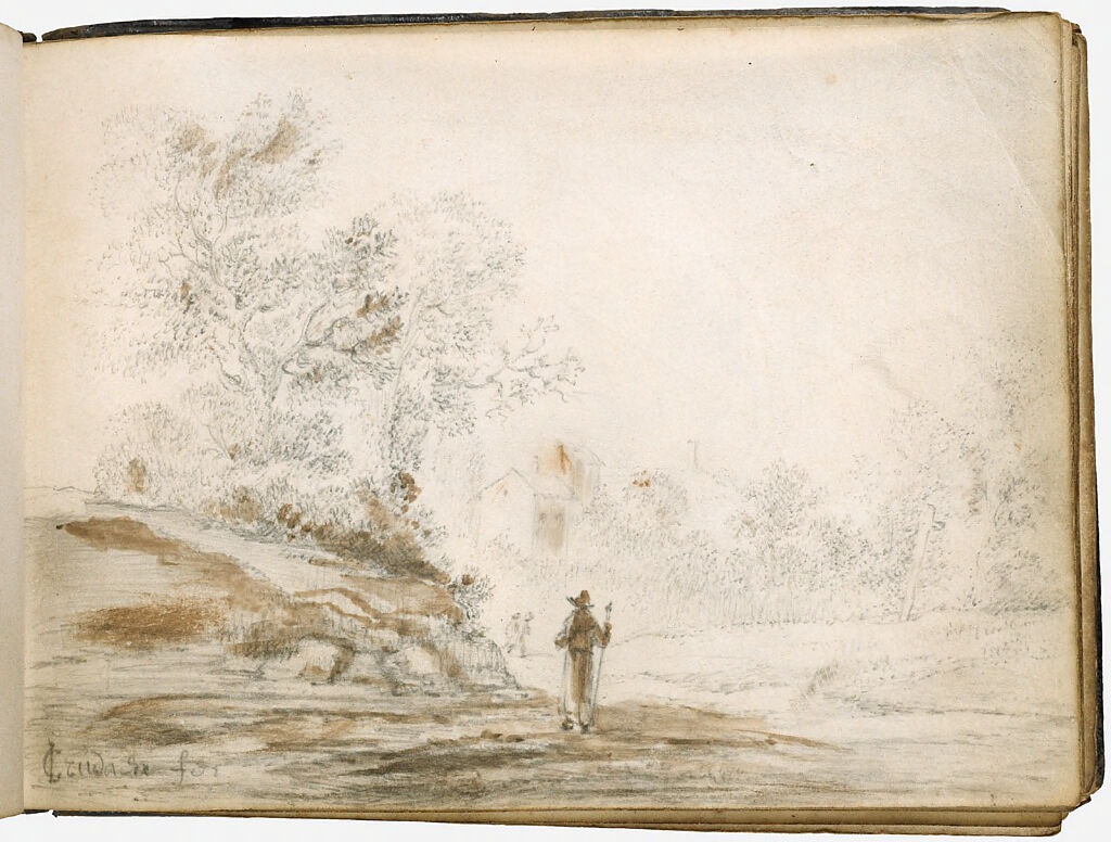 A Monk With A Staff Walking In A Landscape