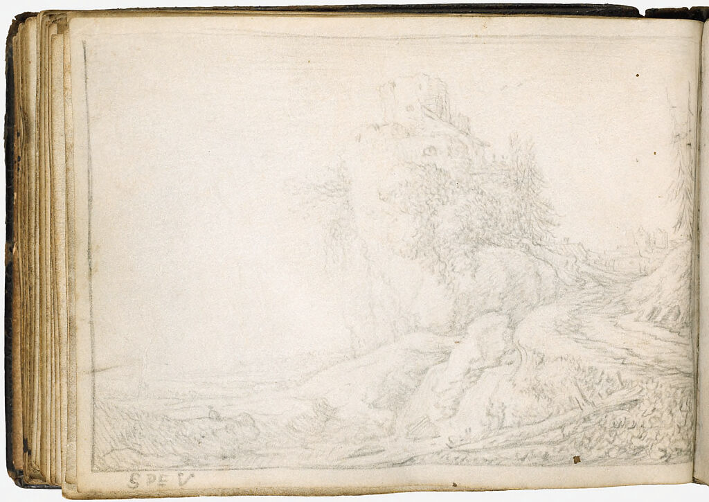 Blank Page; Verso: Landscape With Tower Ruin On A Rock Promontory