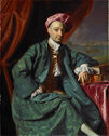 Portrait of a seated man in eighteenth century dress.