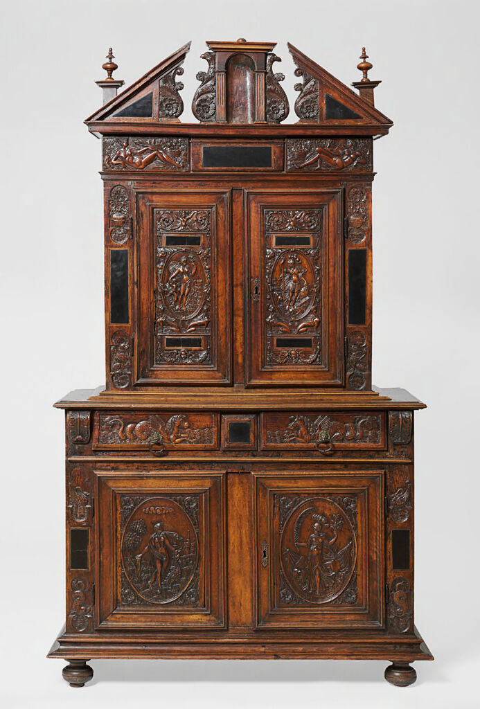 Two-Tiered Cabinet With Relief Decorations