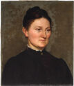 Portrait of a fair-skinned woman (Helen Jackson Cabot Almy) wearing a black dress buttoned up to her neck.