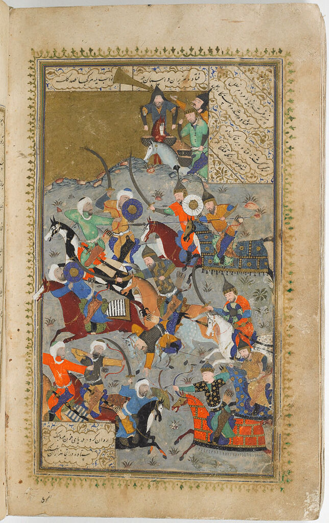 Battle Scene (Painting, Verso), Text (Recto), Illustrated Folio (137) From A Manuscript Of The Timurnama By Hatifi