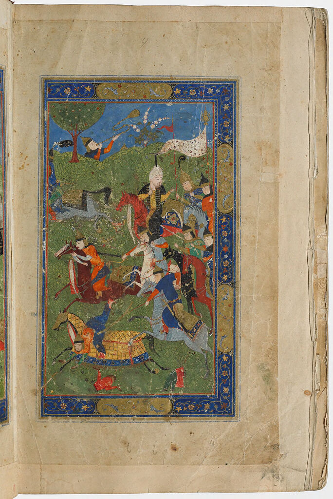 Battle Scene (Painting, Verso), Text (Recto), Illustrated Folio (198) From A Partial Manuscript Of The Zafarnama By Sharaf Al-Din `Ali Yazdi